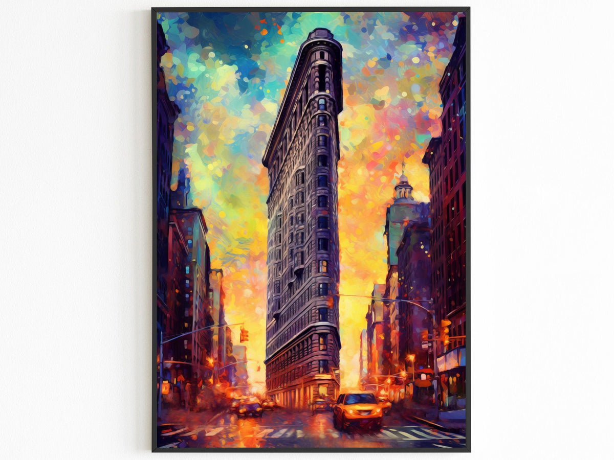 New York City Travel Poster, Pop Lights, Manhattan Colorful Wall Art, Vibrant USA Print, Handmade USA Travel Gift, NYC Oil Painting