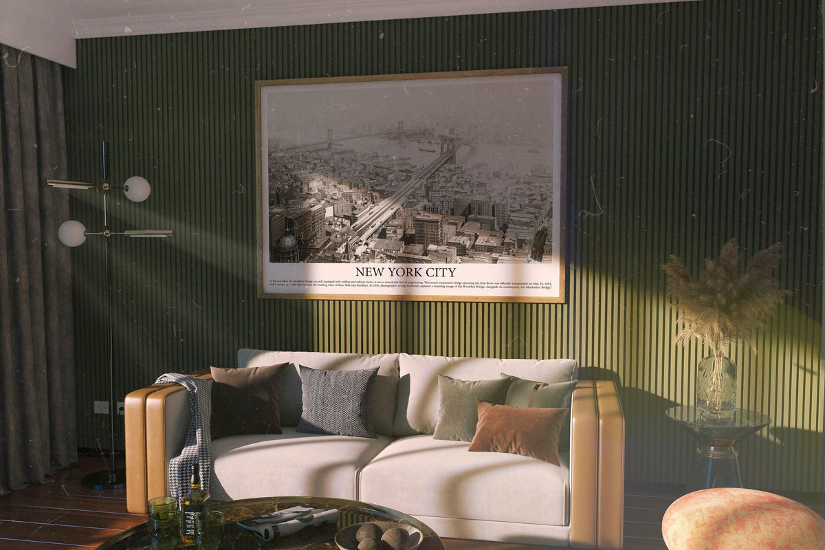 New York Landscape Vintage Poster, Brooklyn Bridge, Manhattan Bridge, Black And White Photography, NYC Gift, Old Historical Photo,