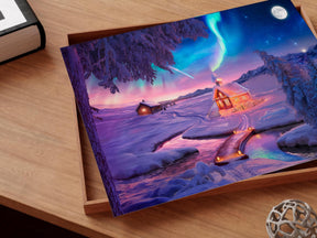 Colorful Winter Wonderland Oil Painting Wall Art | Northern Lights Landscape Decor | Panoramic Poster