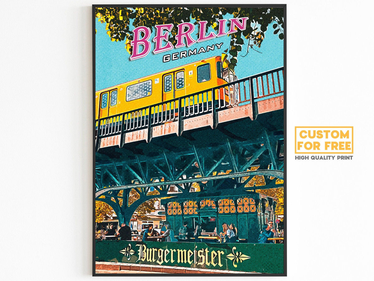 Berlin Art, Vintage Style Travel Poster, Germany Travel Gift, World Travel Print, Green Retro Poster, 90s Download, Colorful Printable Decor