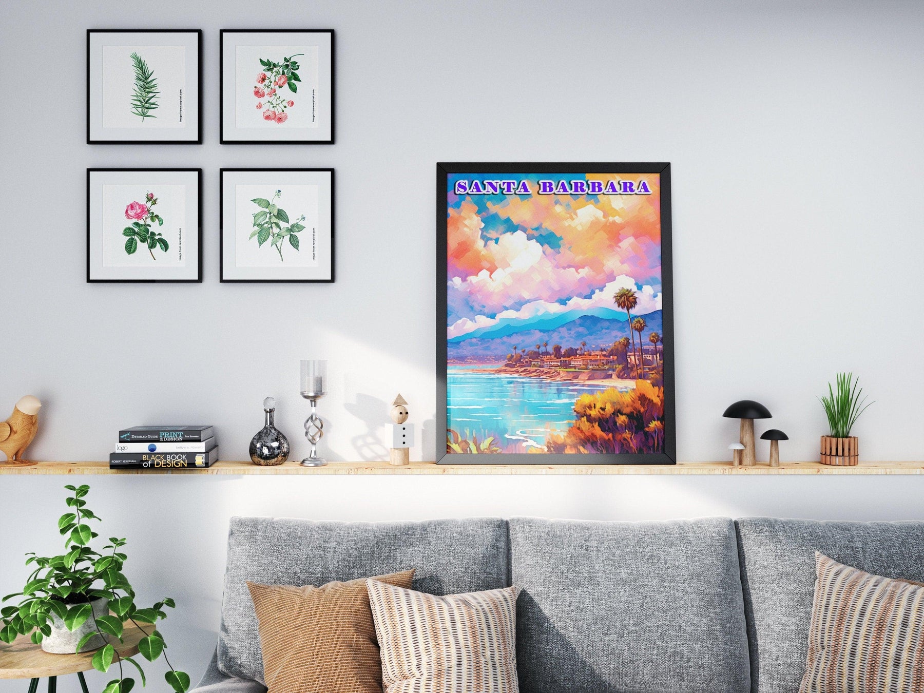 Santa Barbara Printable, Pastel Color Sunset, California Colorful Poster, World Travel Poster, Vibrant Retro Poster, Aesthetic Retro Poster