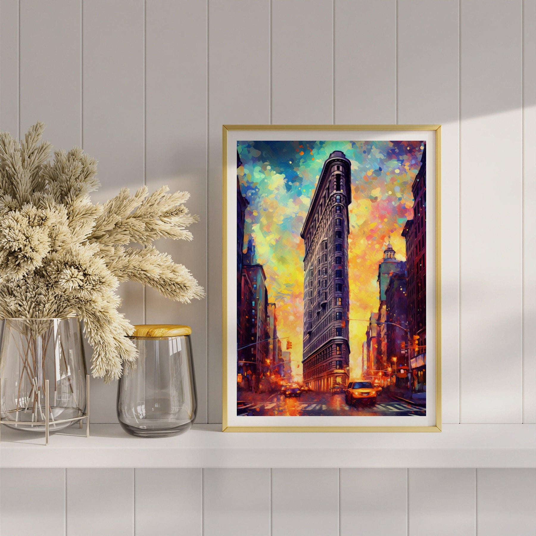 New York City Travel Poster, Pop Lights, Manhattan Colorful Wall Art, Vibrant USA Print, Handmade USA Travel Gift, NYC Oil Painting