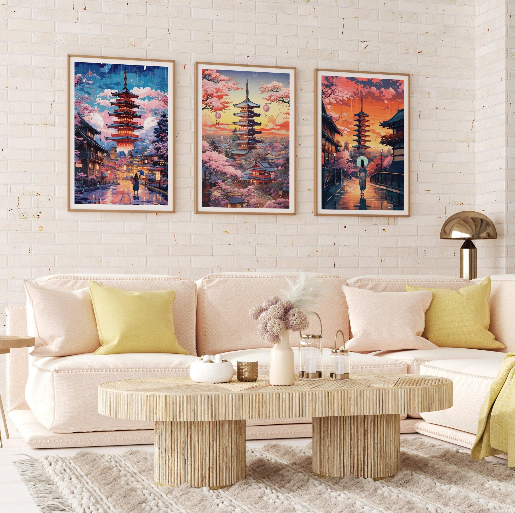 Kyoto Posters, Pink Cherry Blossom Print, 3 Piece Printable Wall Art, Set Of 3 Travel Poster, Japanese Colorful Set, Aesthetic Retro Poster