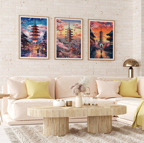 Kyoto Posters, Pink Cherry Blossom Print, 3 Piece Printable Wall Art, Set Of 3 Travel Poster, Japanese Colorful Set, Aesthetic Retro Poster