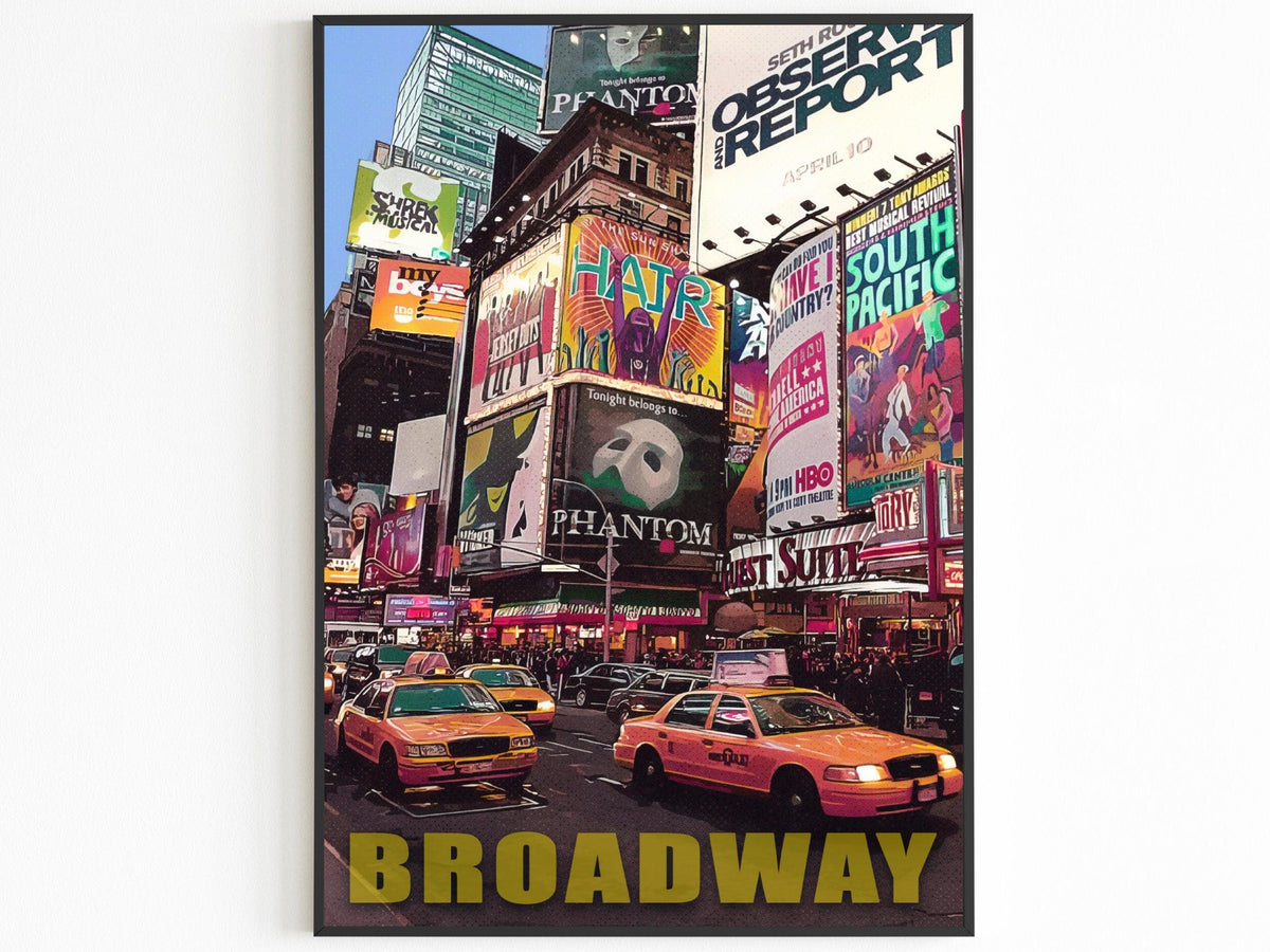 Broadway Theater Print, Manhattan Colorful Wall Art, New York Retro Poster, NYC Movie, Vibrant USA Print, Aesthetic NY, Pop Travel Poster