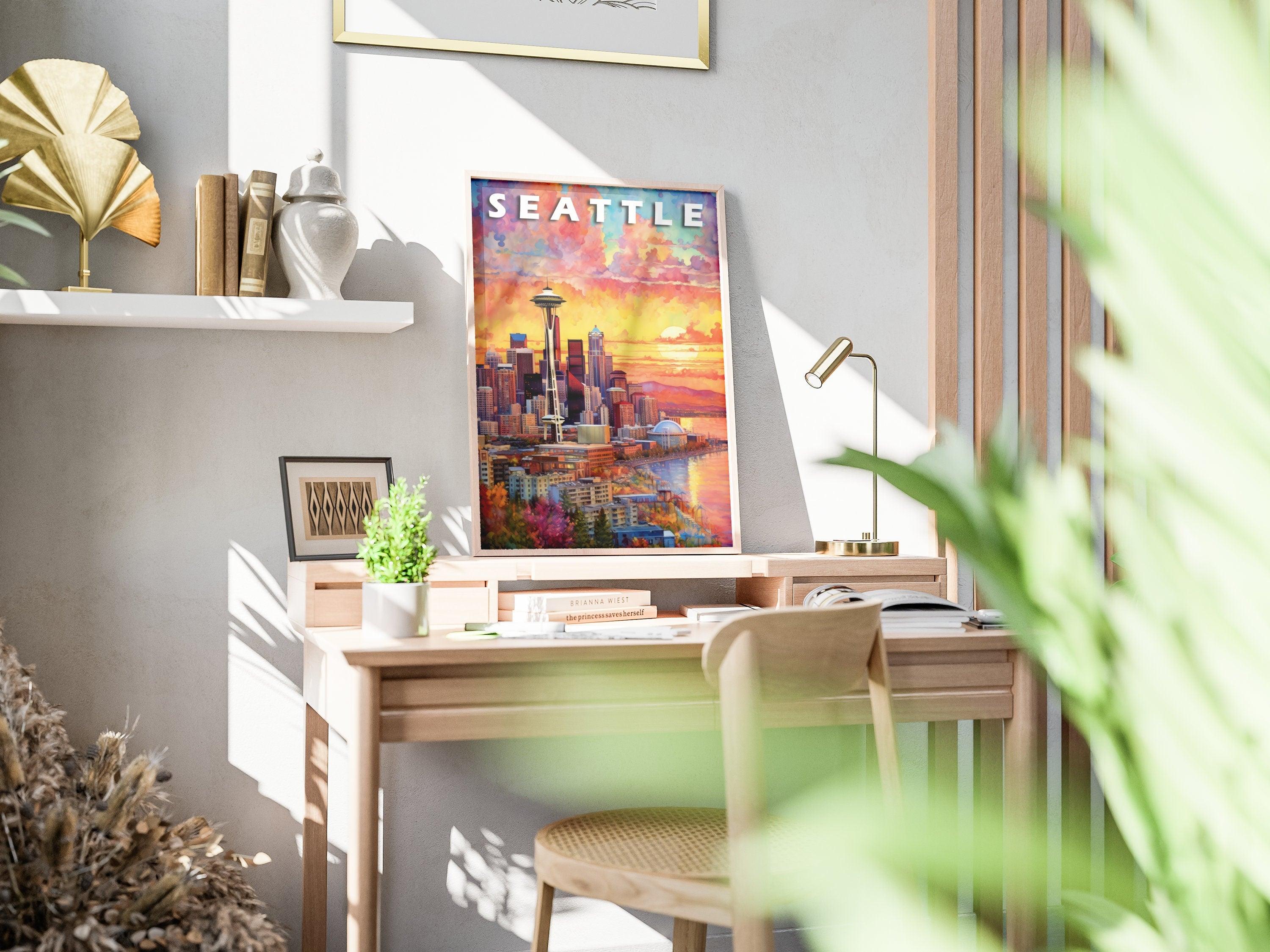 Seattle Poster, Magic Travel Print, Washington Colorful, Retro Vibrant Poster, Printable Wall Art For World Traveller