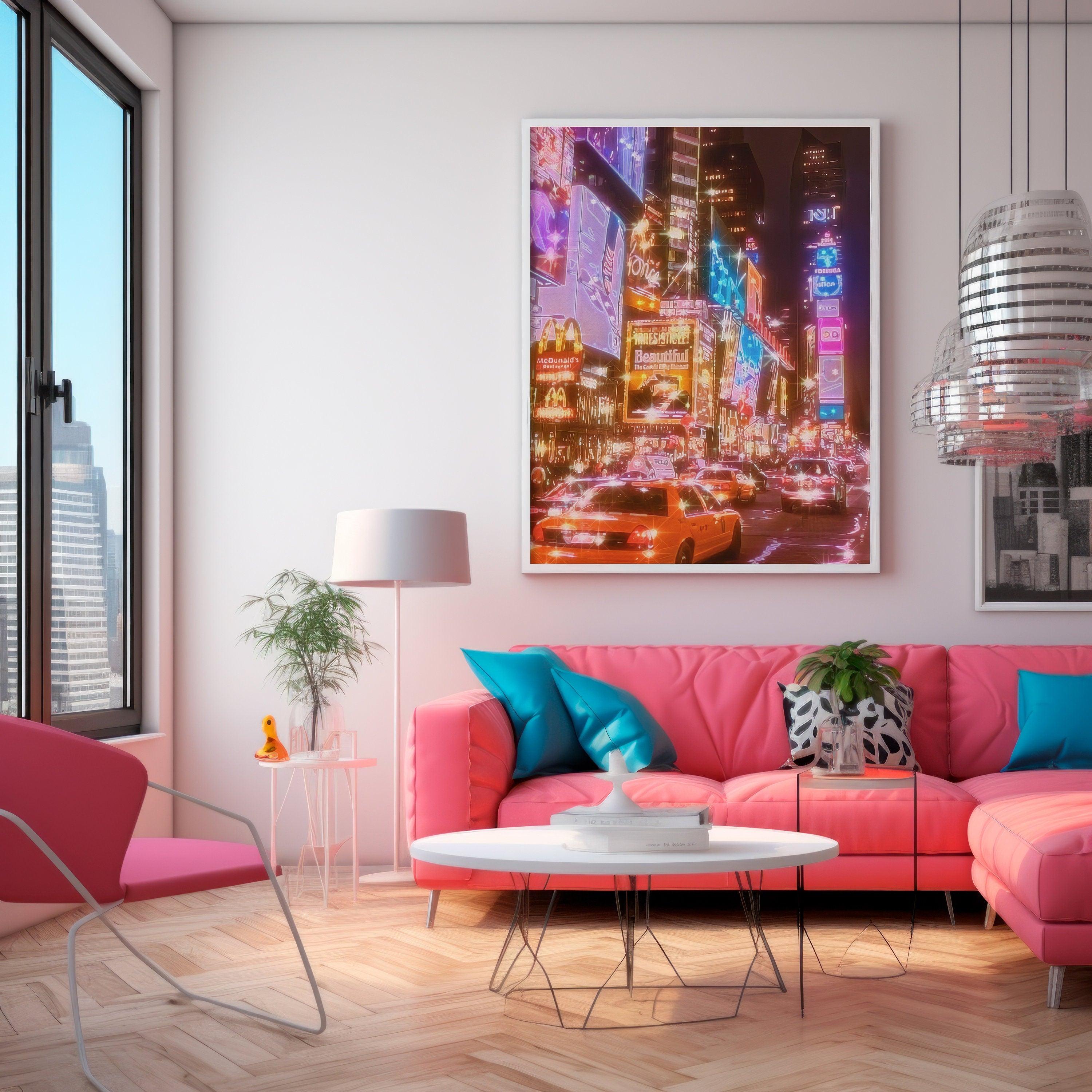 New York City Night, Neon Light Art, Trendy Fashion Poster, Bright Lights, NYC Movie, Aesthetic NY, Oil Painting Decoration, USA Travel Gift
