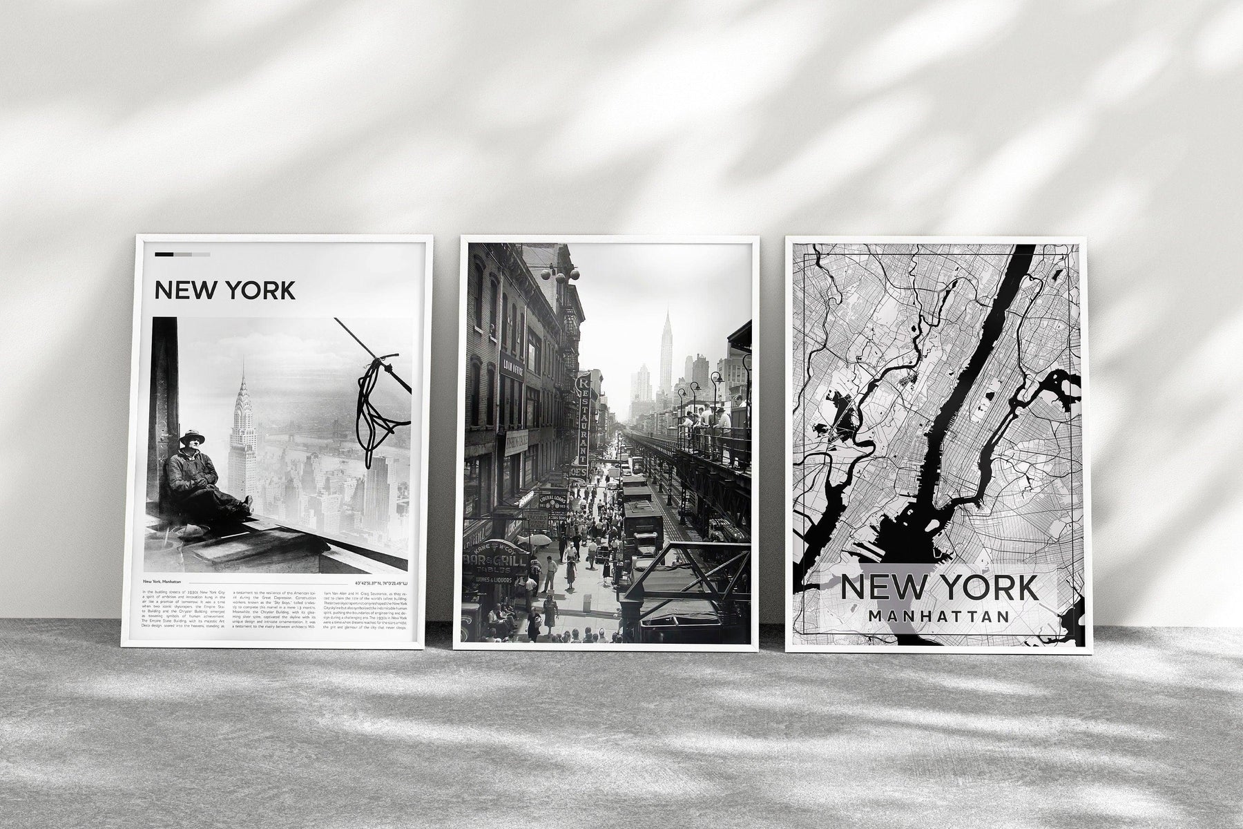 New York City Set of 3, Aesthetic Vintage Posters, Black And White Photo Gallery, USA Travel Gift, Vintage Gallery Set
