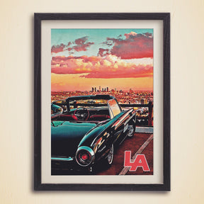 Los Angeles Skyline Poster, California Vintage Wall Art, Sunset Pastel Clouds, USA Travel Gift, Vibrant Retro Print, Aesthetic Retro Poster