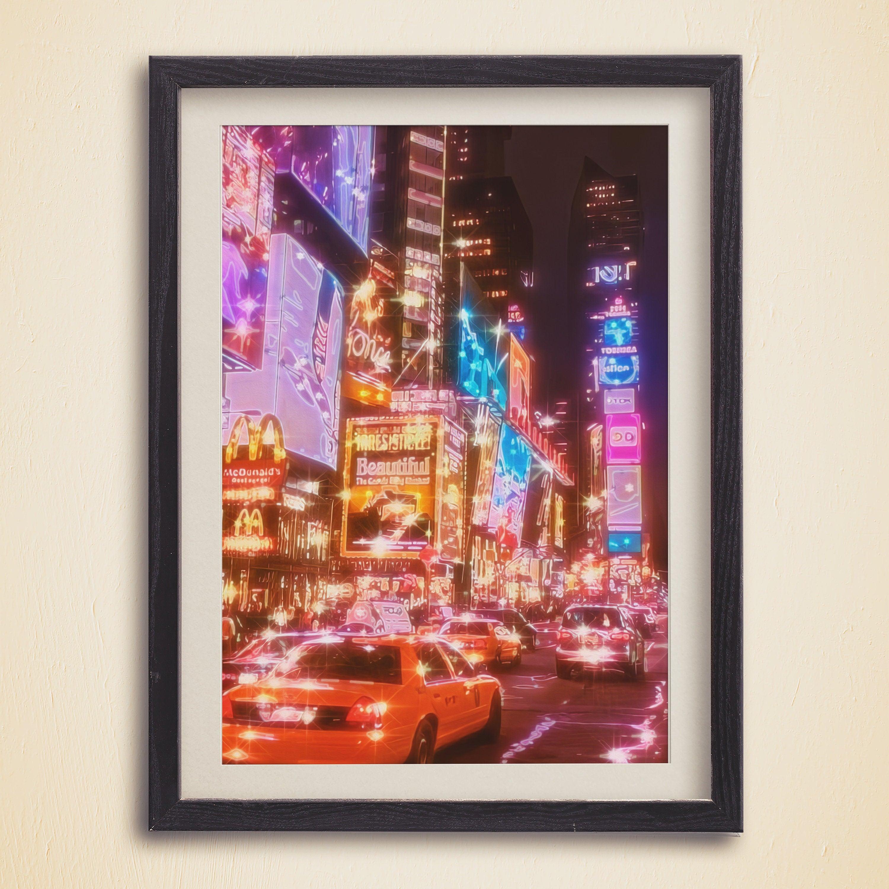 New York City Night, Neon Light Art, Trendy Fashion Poster, Bright Lights, NYC Movie, Aesthetic NY, Oil Painting Decoration, USA Travel Gift