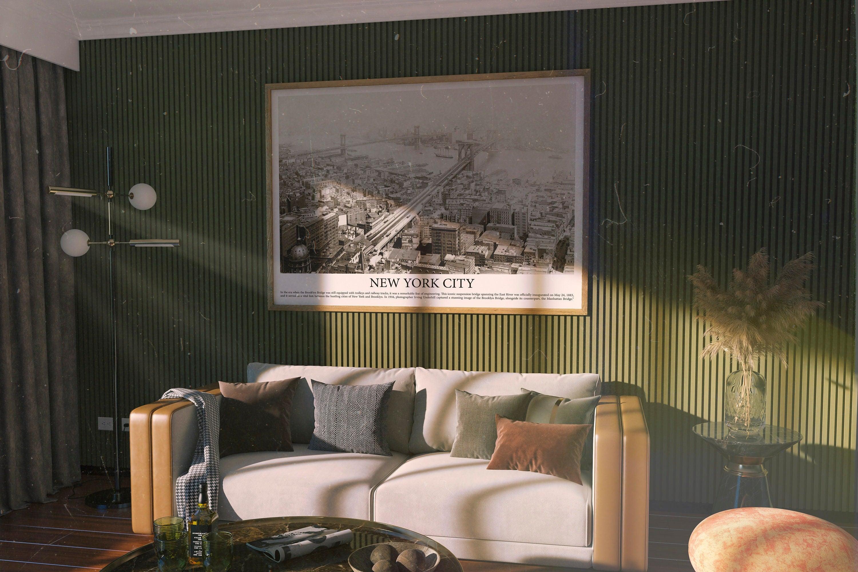 New York Landscape Vintage Poster, Brooklyn Bridge, Manhattan Bridge, Black And White Photography, NYC Gift, Old Historical Photo,