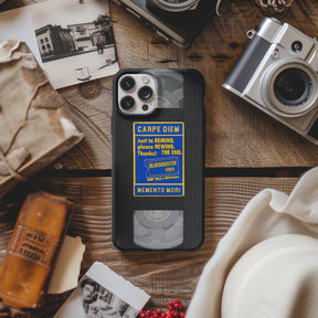 Memento Mori VHS Cassette Tape Phone Case, Stoic Quote Art, Blockbuster Video Poster, Retro iPhone Cover, 90s Nostalgia Gift