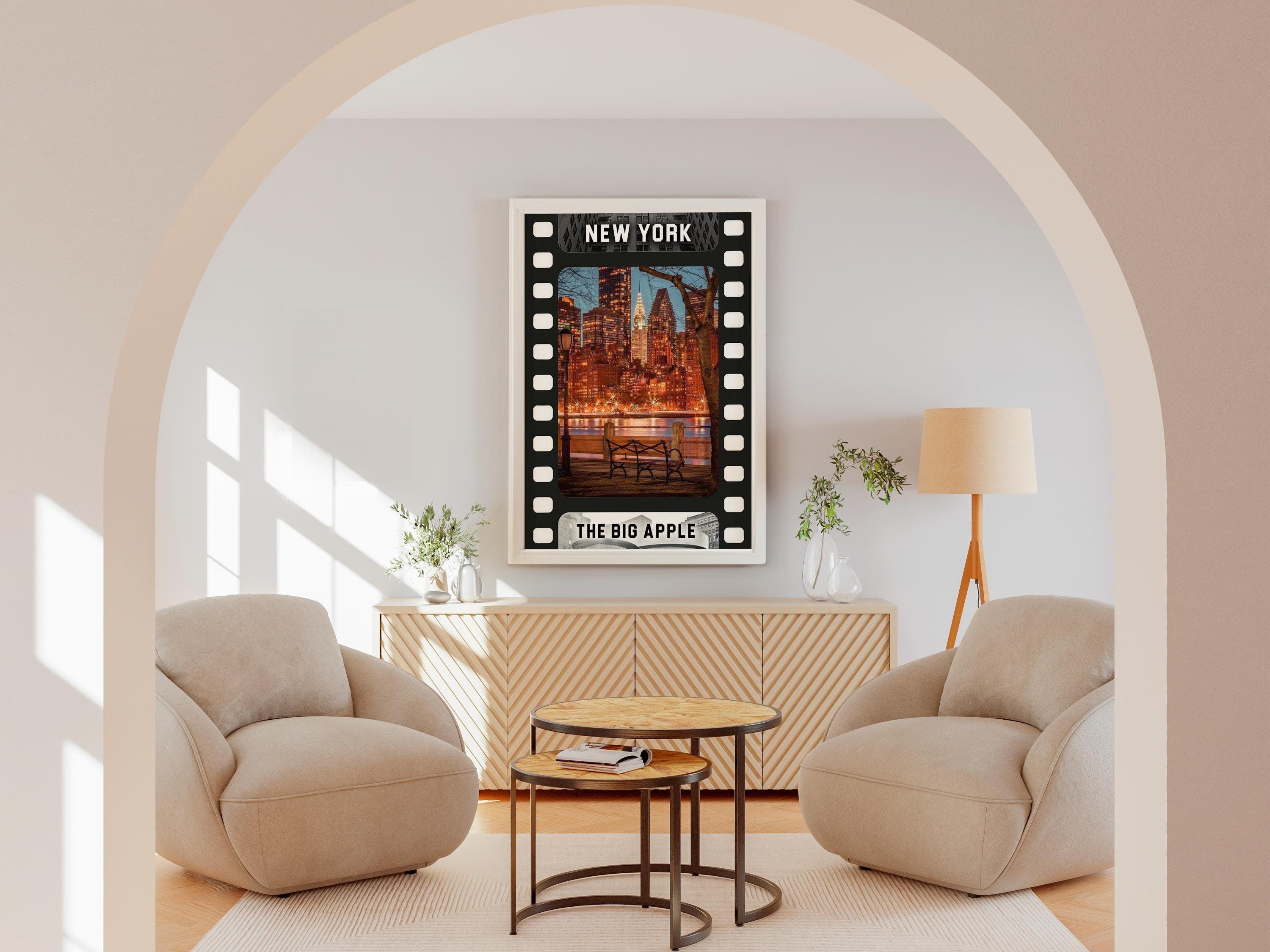 Chrysler Building Movie Tape Poster, New York Retro Printable, NYC Colorful Wall Art, Film Reel Gift, Retro Diner Decor, Night Lights, USA